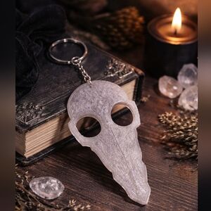 Handmade White Slivey color Skull Safety  Keychain